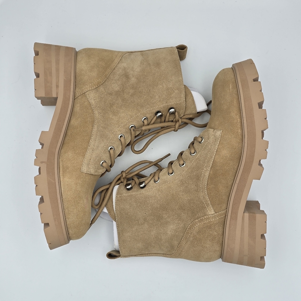 NWOT Marc Fisher LTD Lucien Round-Toe Block-Heel Lace-Up Suede Boots, Tan, Sz 9M - Picture 13 of 13